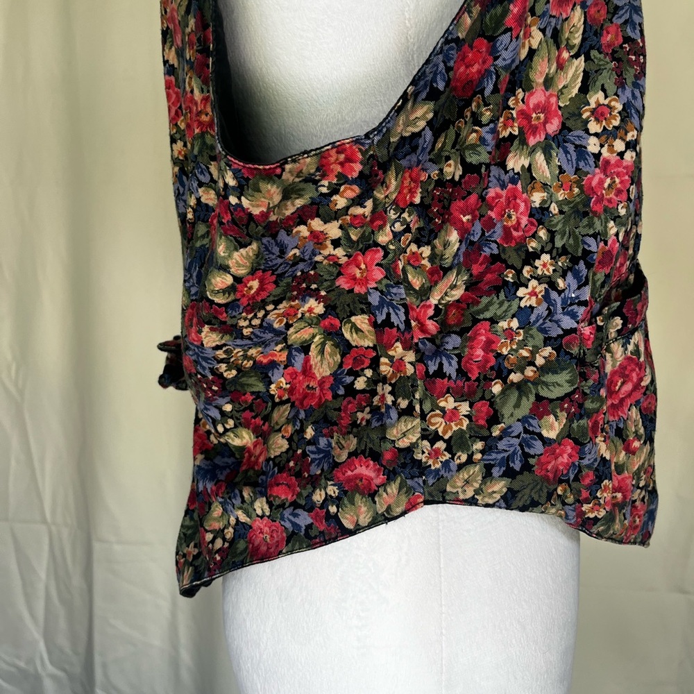 Vintage Floral Vest Women Cottagecore 90s Tie V-Neck Sweet Flowers Garden‎ Large